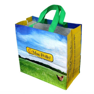 Qingdao Factory Gots Oeko-Tex 100 Hot Selling Blue Cmyk Printing Long Nylon/Polyester Handle PP Woven Bag with Lamination